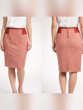 NWT Designer RACHEL ROY Women's Coral Pencil Skirt W/ LEATHER Waist Panels